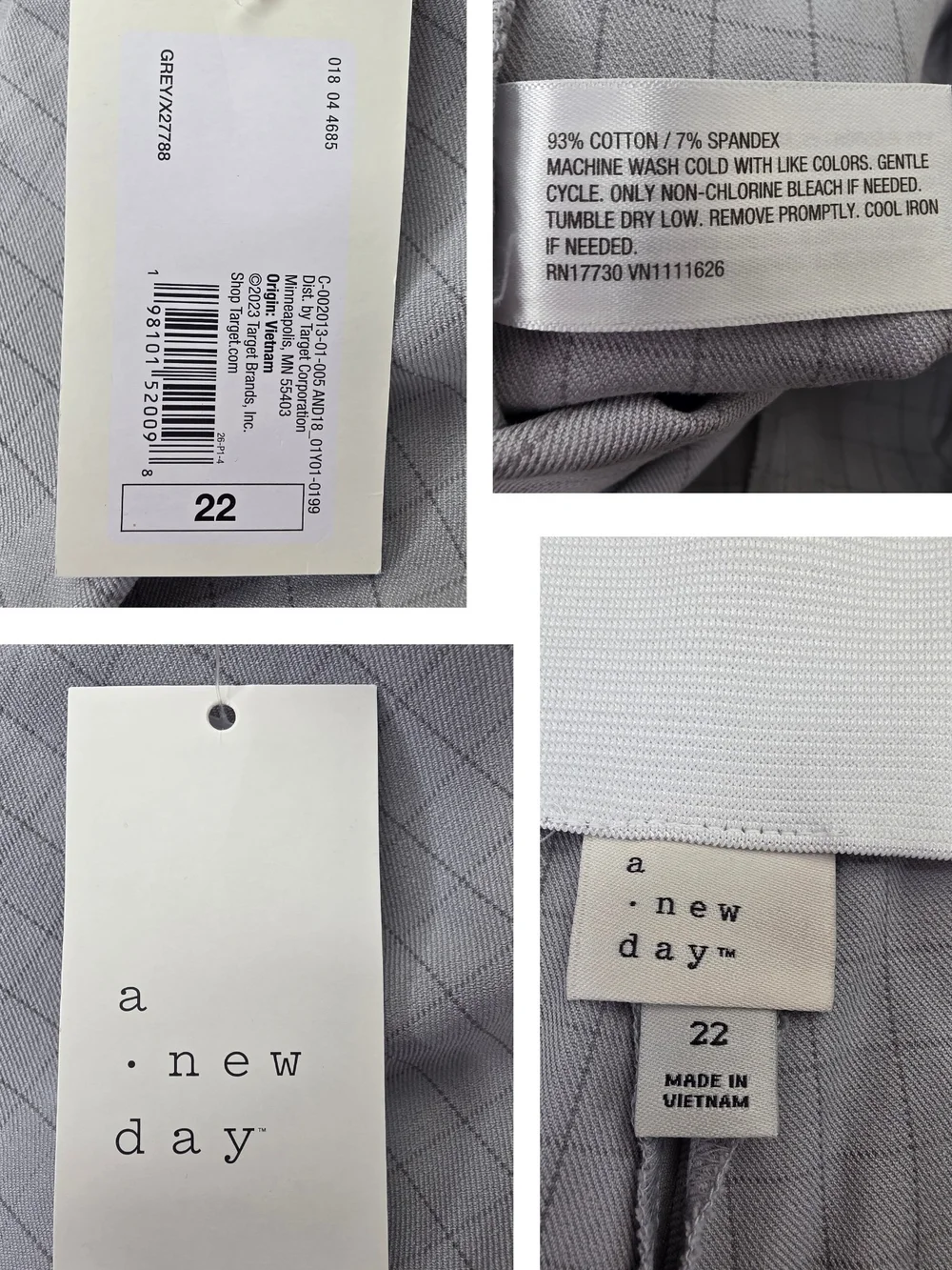 NWT A New Day 22W Light Gray Plaid Slim Tailored Ankle Pants CY-3862